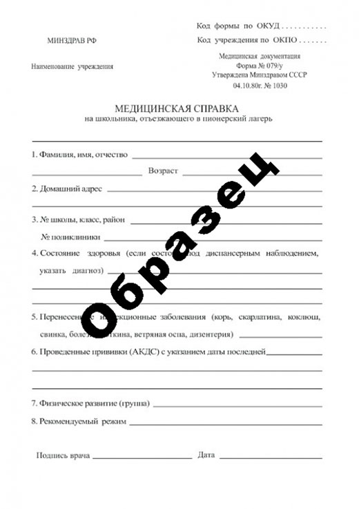 Справка в пионерский лагерь в Омске